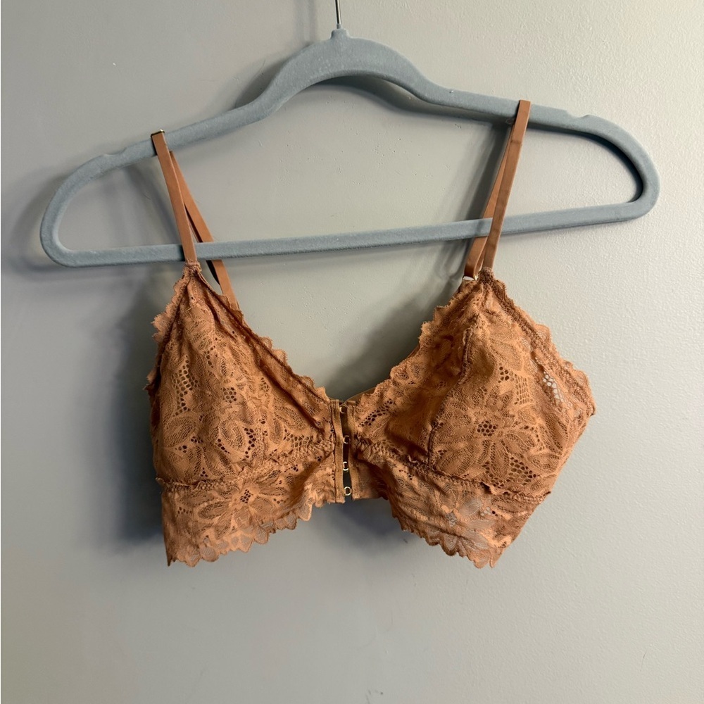 aerie Lace Front-Closure Bralette in Rusty Tan.
